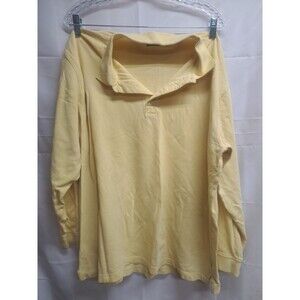 Greg Norman Yellow Polo Style Long Sleeve Cotton Knit Shirt Mens Size XL
